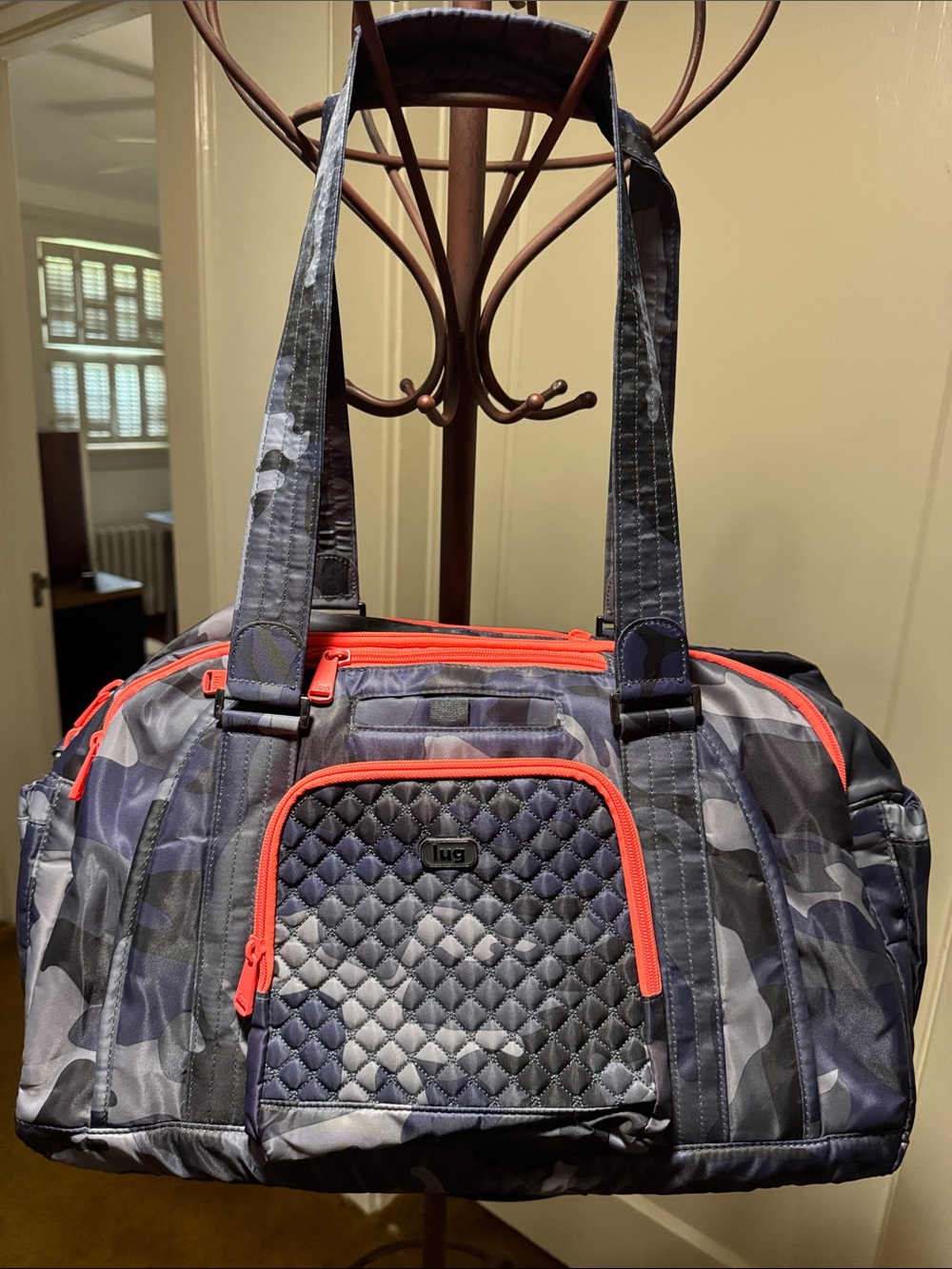 Lug Gray-Blue Camo Duffel with Bright Orange Trim